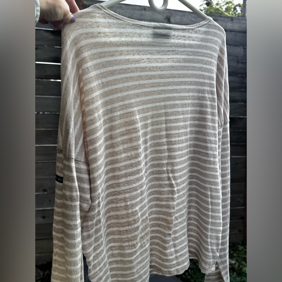 Saint James x Jenni Kayne linen shirt, taupe/ivory stripe, L, Made in France. - Picture 2 of 9